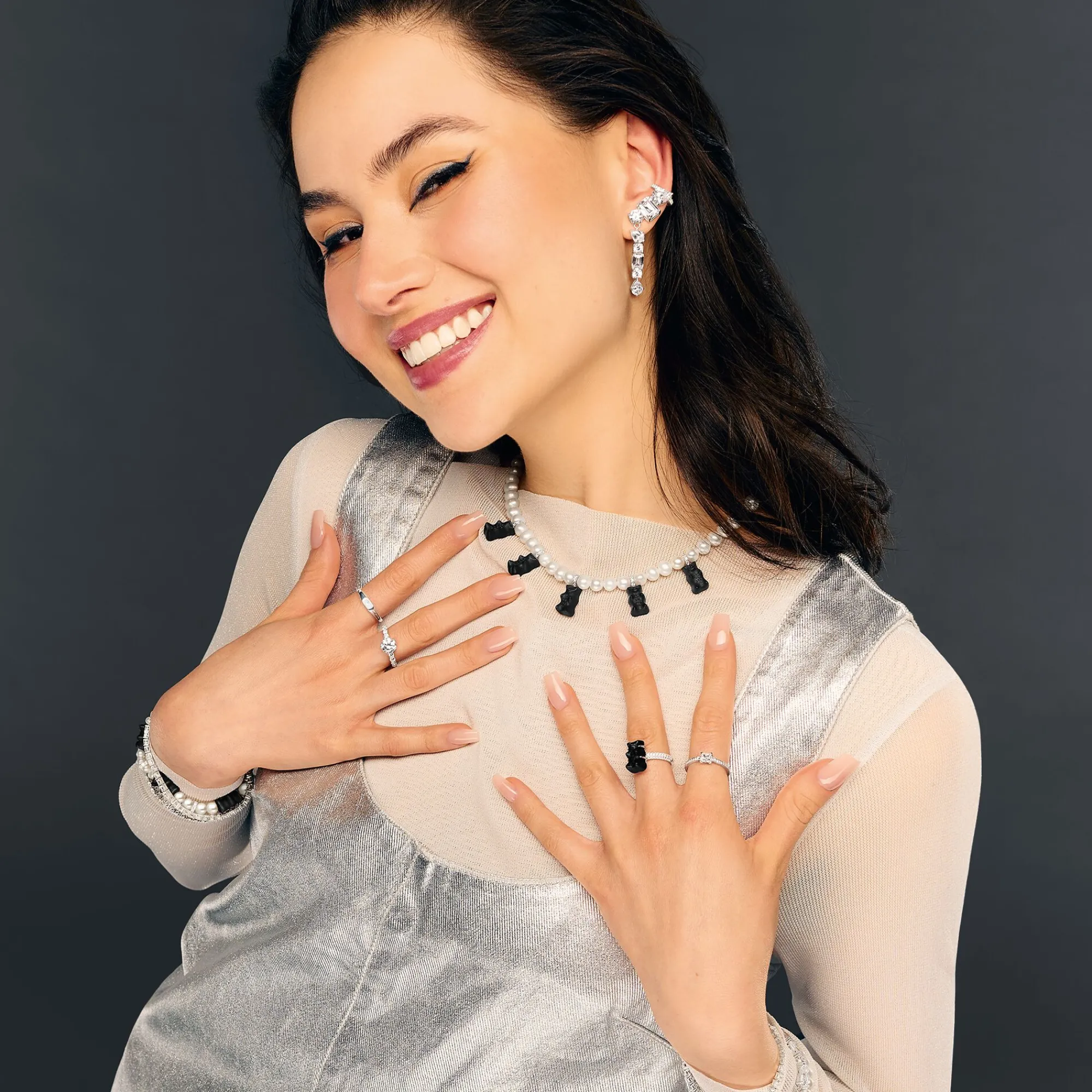 Women THOMAS SABO Rings|Black-Silver ring with black Goldbear and zirconia