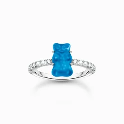 Women THOMAS SABO Rings|925 Silver-Silver ring with blue mini sized goldbears and zirconia