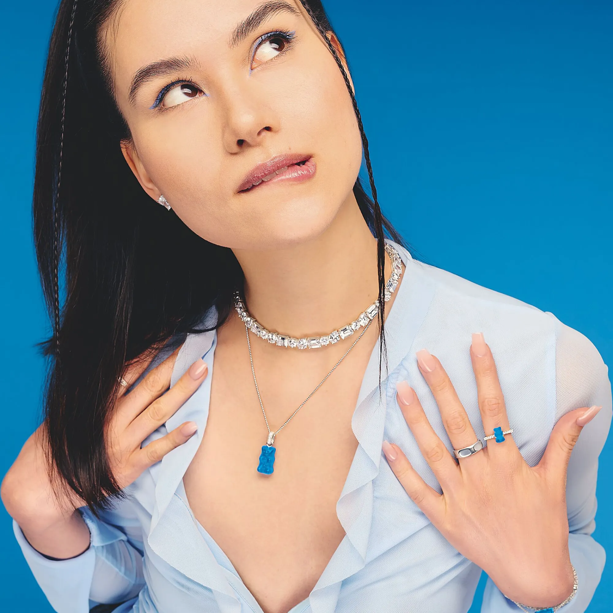 Women THOMAS SABO Rings|925 Silver-Silver ring with blue mini sized goldbears and zirconia