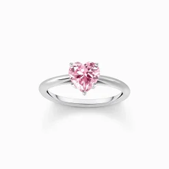 Women THOMAS SABO Rings-Silver ring with pink, heart-shaped zirconia