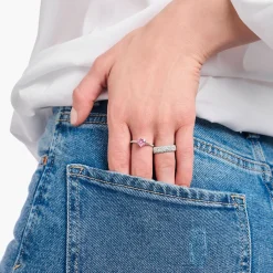 Women THOMAS SABO Rings-Silver ring with pink, heart-shaped zirconia