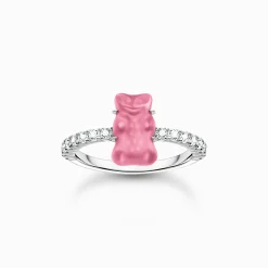 Women THOMAS SABO Rings|925 Silver-Silver ring with pink mini sized Goldbears and zirconia