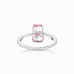 Women THOMAS SABO Rings|925 Silver-Silver ring with pink mini sized Goldbears and zirconia