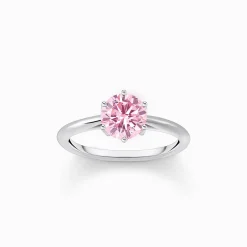 Women THOMAS SABO Rings|925 Silver-Silver ring with pink zirconia in brilliant cut