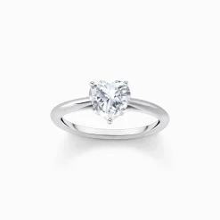 Women THOMAS SABO Rings|925 Silver-Silver ring with white, heart-shaped zirconia