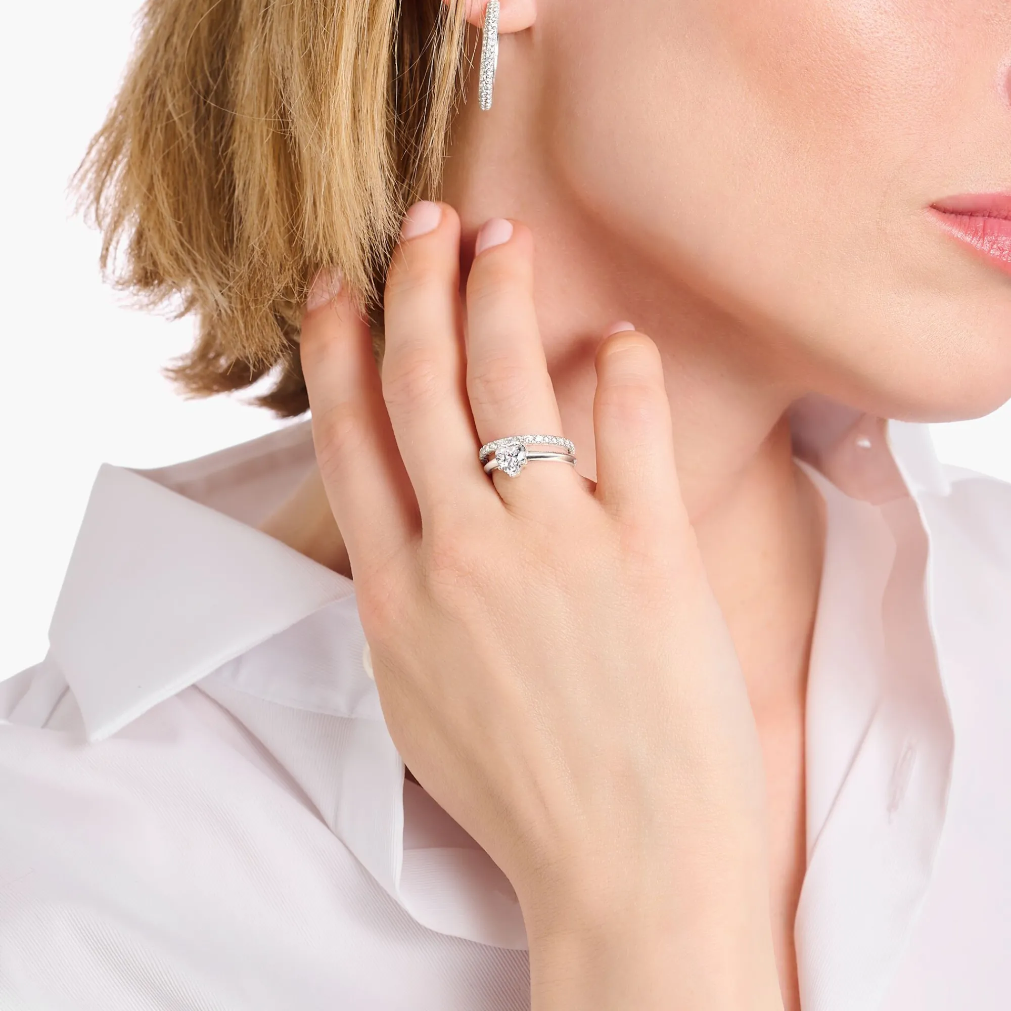 Women THOMAS SABO Rings|925 Silver-Silver ring with white, heart-shaped zirconia