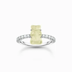 Women THOMAS SABO Rings|925 Silver-Silver ring with white mini sized goldbears and zirconia