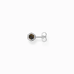 Women THOMAS SABO Ear Studs|Ear Studs & Hoops-Silver single ear stud with gold blue tiger's eye pendant