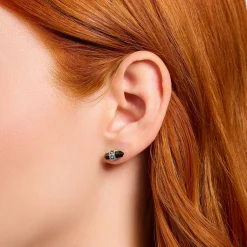 Women THOMAS SABO Ear Studs|Ear Studs & Hoops-Silver single ear stud with gold blue tiger's eye pendant