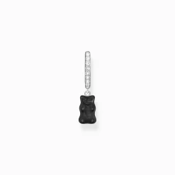 Women THOMAS SABO Hoop Earrings|Hoop Earrings-Silver single hoop earring with black Goldbears pendant & zirconia