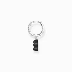 Women THOMAS SABO Hoop Earrings|Hoop Earrings-Silver single hoop earring with black Goldbears pendant & zirconia