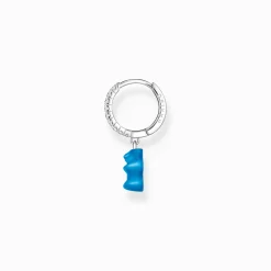 Women THOMAS SABO Hoop Earrings|Hoop Earrings-Silver single hoop earring with blue goldbears pendant & zirconia