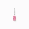 Women THOMAS SABO Hoop Earrings|925 Silver-Silver single hoop earring with pink Goldbears pendant & zirconia