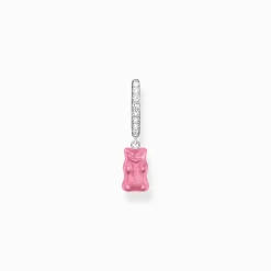 Women THOMAS SABO Hoop Earrings|925 Silver-Silver single hoop earring with pink Goldbears pendant & zirconia