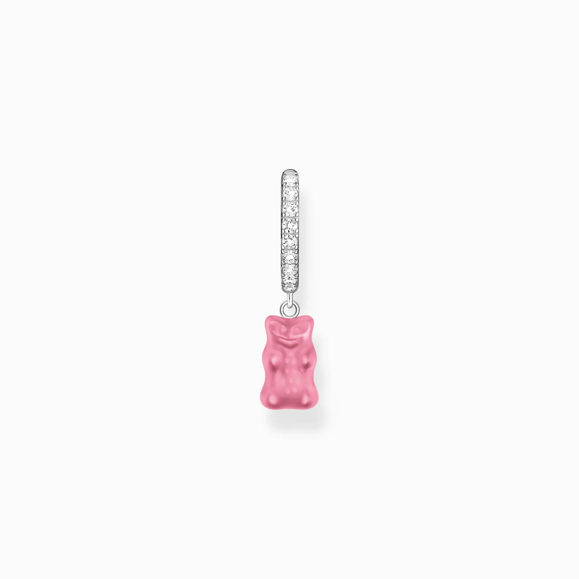 Women THOMAS SABO Hoop Earrings|925 Silver-Silver single hoop earring with pink Goldbears pendant & zirconia