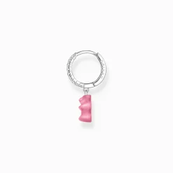 Women THOMAS SABO Hoop Earrings|925 Silver-Silver single hoop earring with pink Goldbears pendant & zirconia
