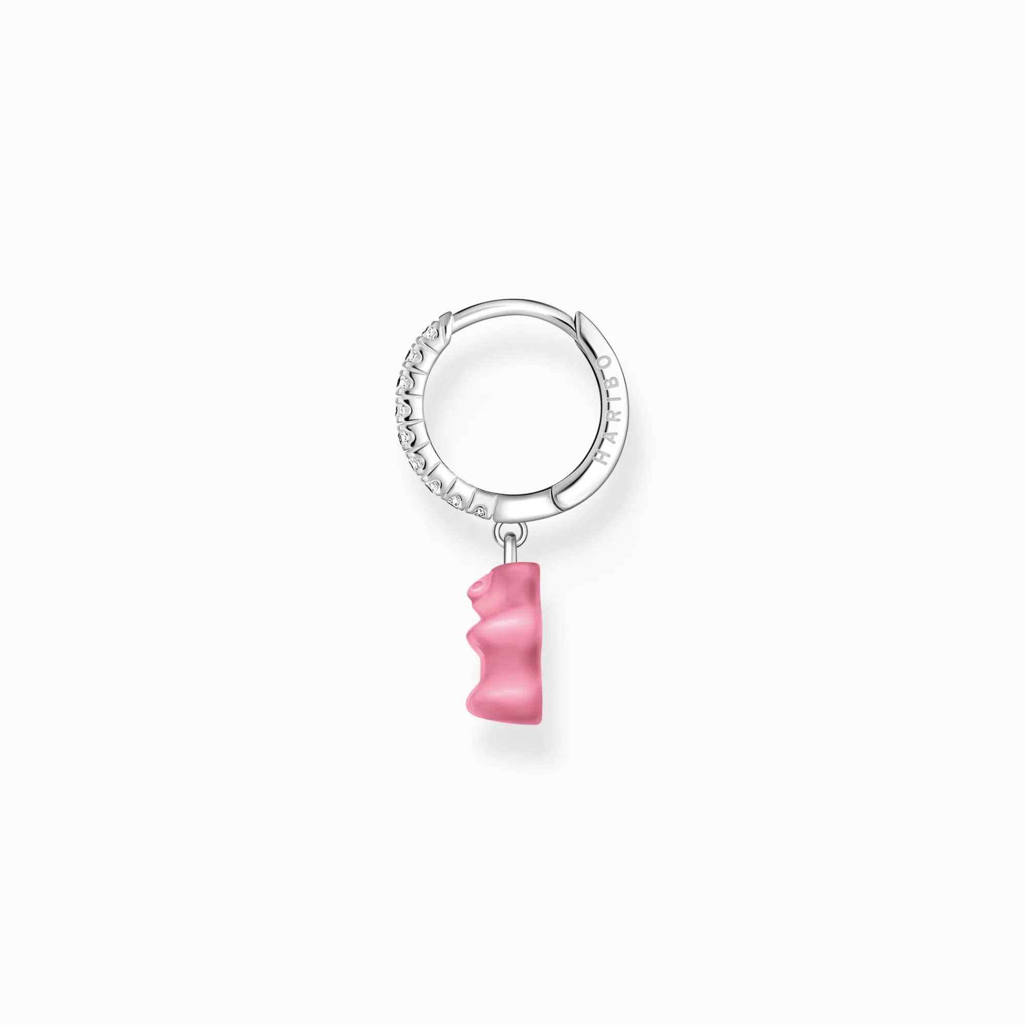 Women THOMAS SABO Hoop Earrings|925 Silver-Silver single hoop earring with pink Goldbears pendant & zirconia