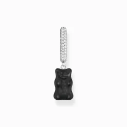 Women THOMAS SABO Hoop Earrings|Hoop Earrings-Silver single hoop earring medium sized with black goldbears