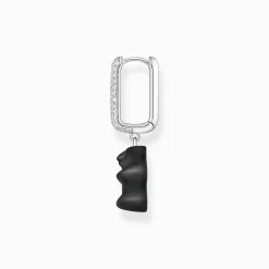 Women THOMAS SABO Hoop Earrings|Hoop Earrings-Silver single hoop earring medium sized with black goldbears