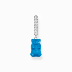 Women THOMAS SABO Hoop Earrings|925 Silver-Silver single hoop earring medium sized with blue goldbears
