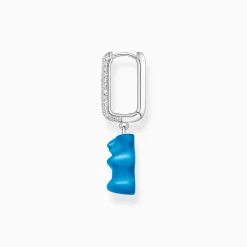 Women THOMAS SABO Hoop Earrings|925 Silver-Silver single hoop earring medium sized with blue goldbears