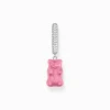 Women THOMAS SABO Hoop Earrings|Hoop Earrings-Silver single hoop earring medium sized with pink Goldbears