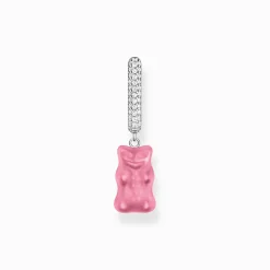 Women THOMAS SABO Hoop Earrings|Hoop Earrings-Silver single hoop earring medium sized with pink Goldbears
