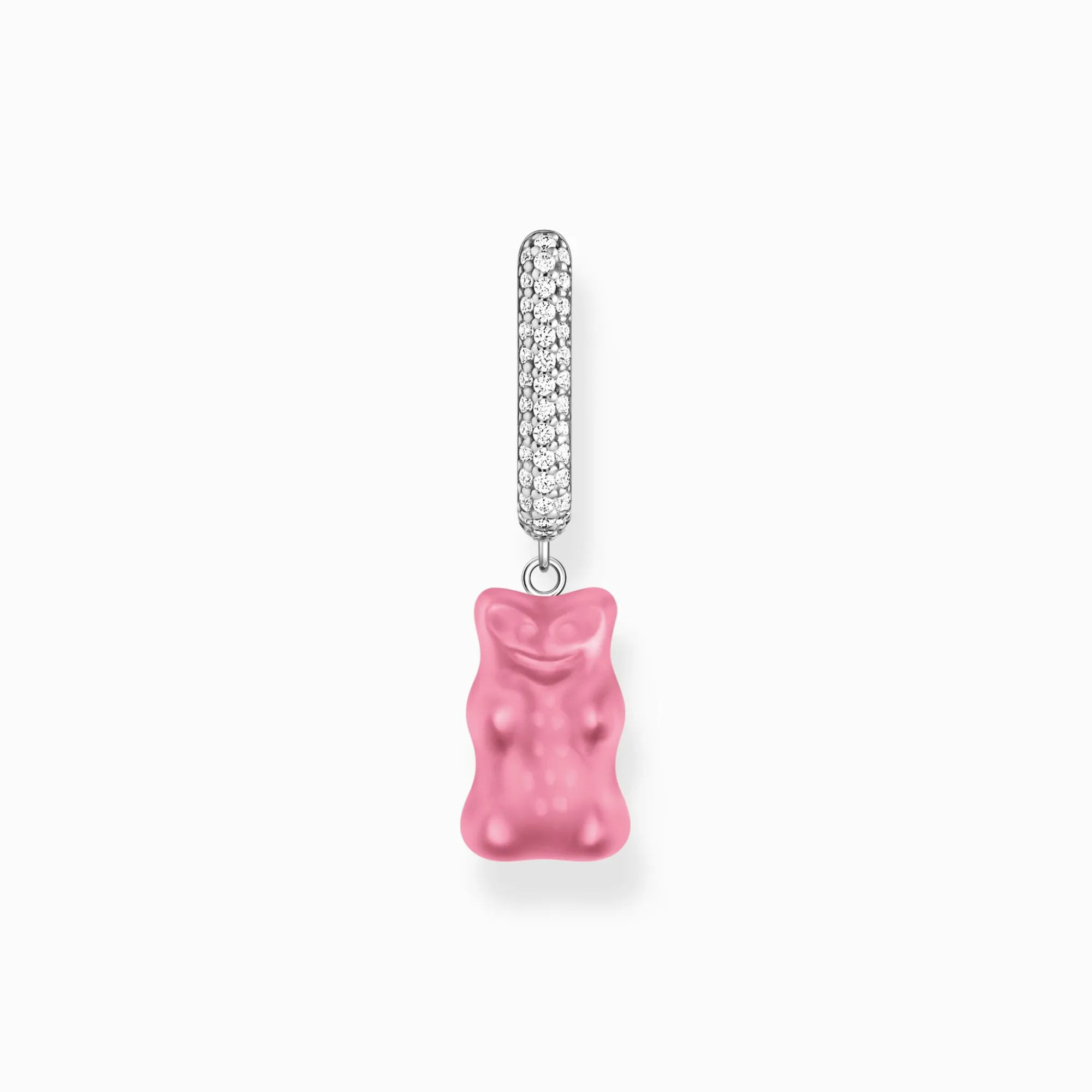 Women THOMAS SABO Hoop Earrings|Hoop Earrings-Silver single hoop earring medium sized with pink Goldbears