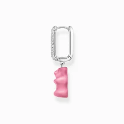 Women THOMAS SABO Hoop Earrings|Hoop Earrings-Silver single hoop earring medium sized with pink Goldbears