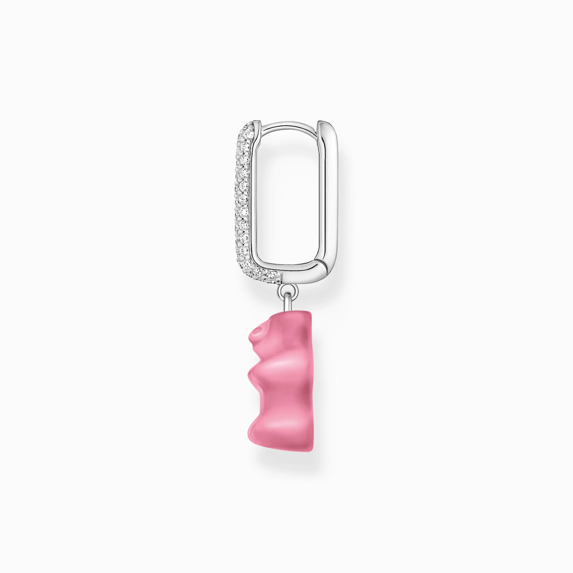 Women THOMAS SABO Hoop Earrings|Hoop Earrings-Silver single hoop earring medium sized with pink Goldbears