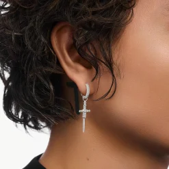 Women THOMAS SABO Hoop Earrings|Ear Studs & Hoops-Silver single hoop earring with sword & white stones