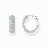 Women THOMAS SABO Hoop Earrings-Silver small, wide hoop earrings with white zirconia