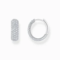 Women THOMAS SABO Hoop Earrings-Silver small, wide hoop earrings with white zirconia