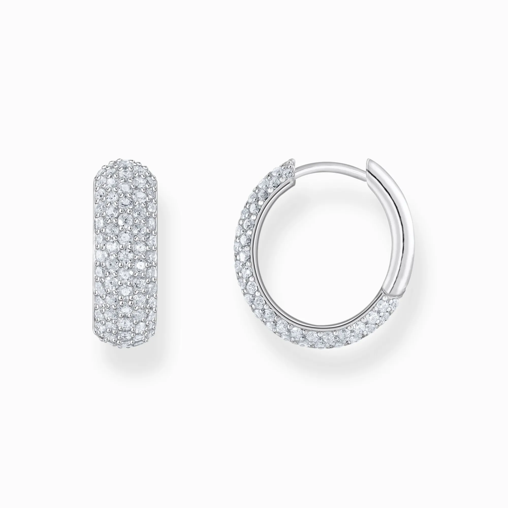 Women THOMAS SABO Hoop Earrings-Silver small, wide hoop earrings with white zirconia