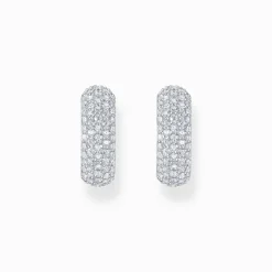 Women THOMAS SABO Hoop Earrings-Silver small, wide hoop earrings with white zirconia