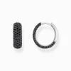 Women THOMAS SABO Hoop Earrings|925 Silver-Silver small, wide hoop earrings with black zirconia