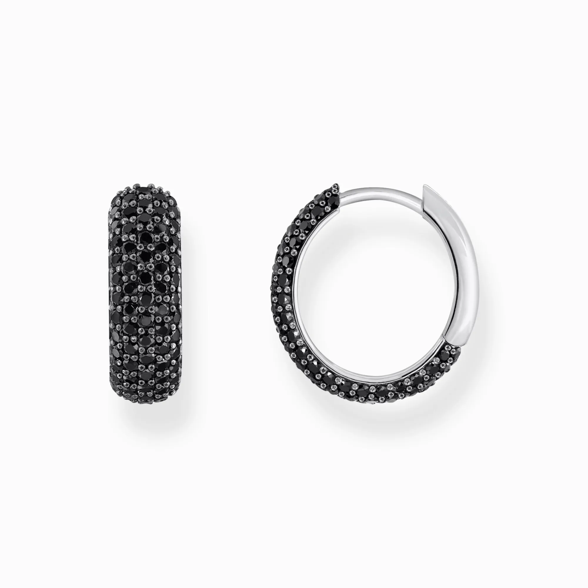 Women THOMAS SABO Hoop Earrings|925 Silver-Silver small, wide hoop earrings with black zirconia