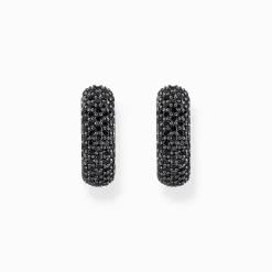 Women THOMAS SABO Hoop Earrings|925 Silver-Silver small, wide hoop earrings with black zirconia