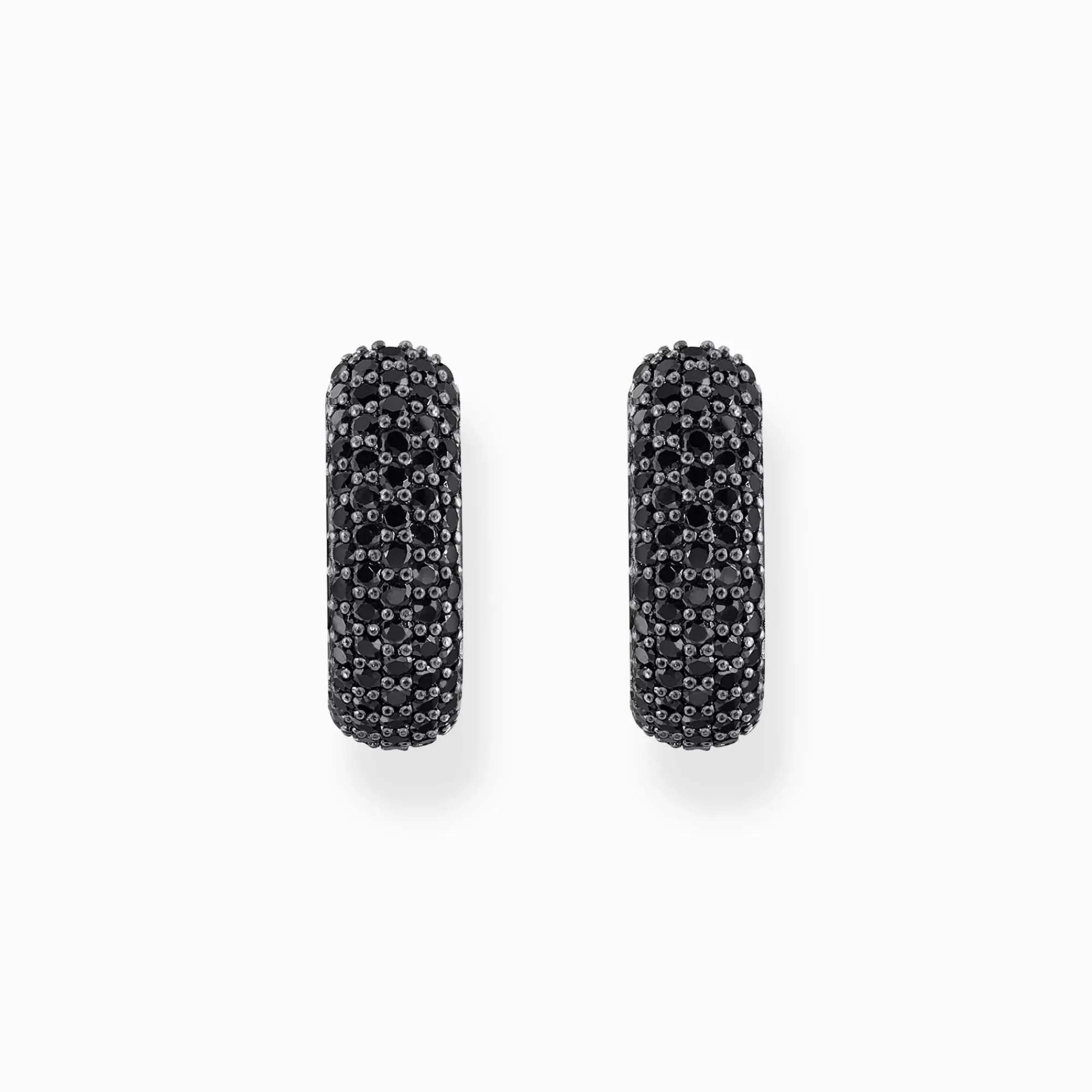 Women THOMAS SABO Hoop Earrings|925 Silver-Silver small, wide hoop earrings with black zirconia