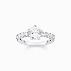 Women THOMAS SABO Rings|925 Silver-Silver solitaire ring with white zirconia in different sizes