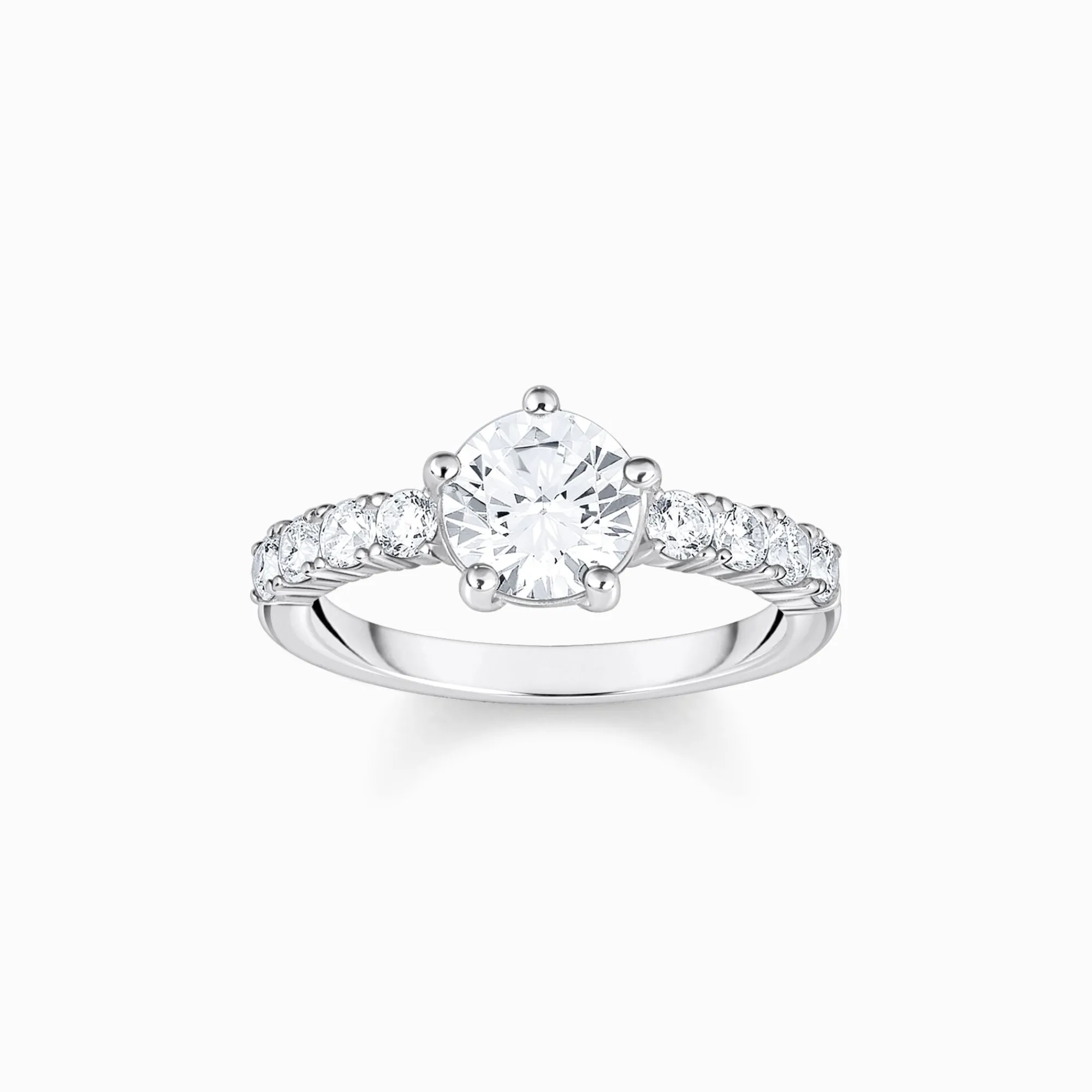 Women THOMAS SABO Rings|925 Silver-Silver solitaire ring with white zirconia in different sizes