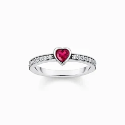 Women THOMAS SABO Rings|925 Silver-Silver solitaire ring with red heart-shaped stone