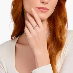 Women THOMAS SABO Rings|925 Silver-Silver solitaire ring with red heart-shaped stone