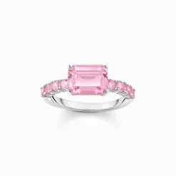 Women THOMAS SABO Rings|925 Silver-Silver solitaire ring with pink zirconia stones