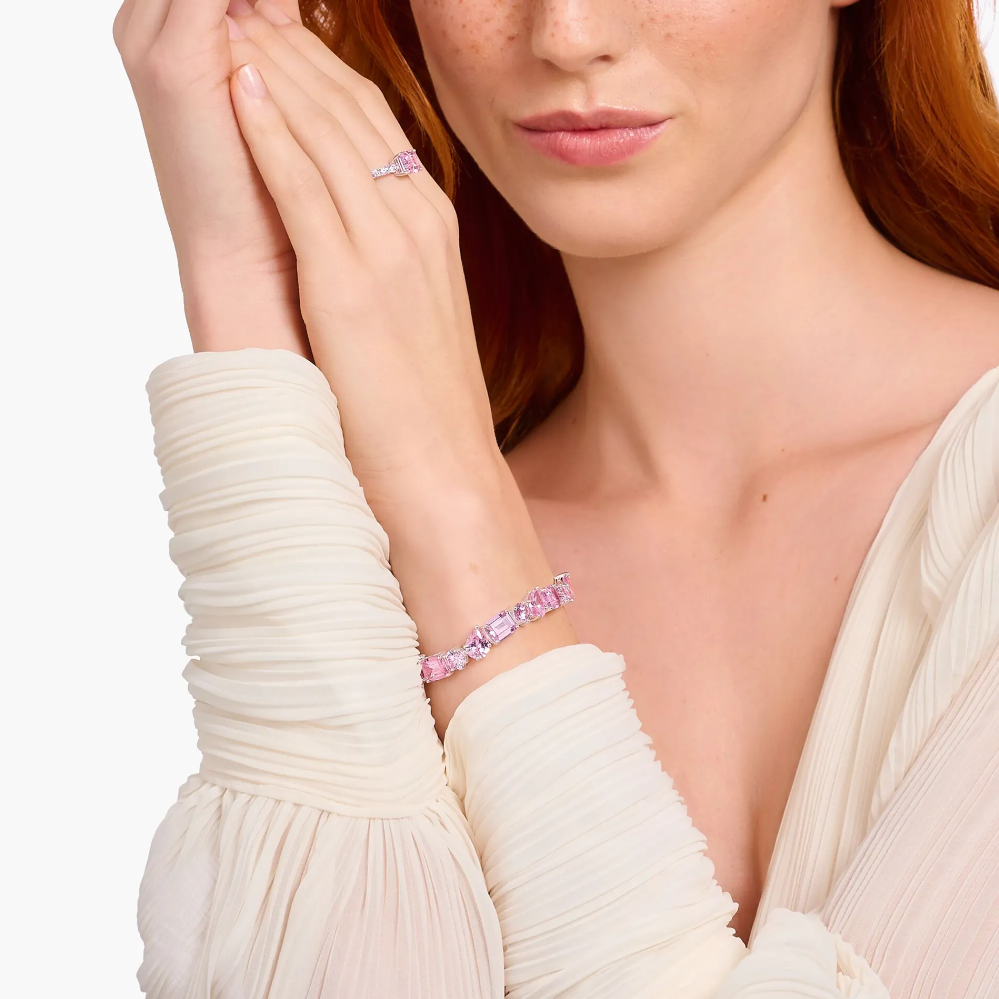 Women THOMAS SABO Bracelets|925 Silver-Silver tennis bracelet with 20 pink zirconia stones