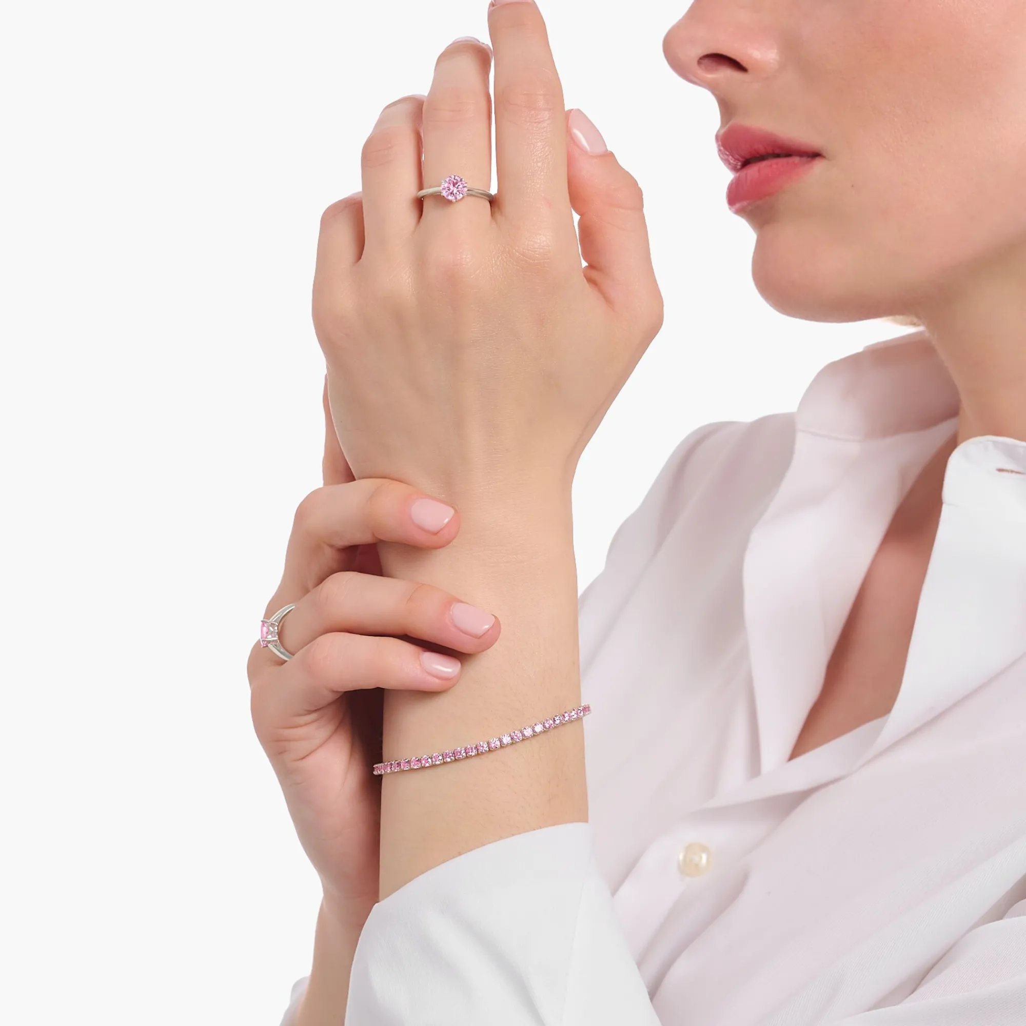 Women THOMAS SABO Bracelets|Bracelets-Silver tennis bracelet with pink zirconia