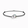 Women THOMAS SABO Bracelets-Silver textile bracelet black with two rings and coloured stones