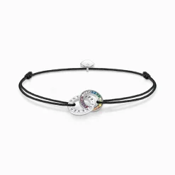 Women THOMAS SABO Bracelets-Silver textile bracelet black with two rings and coloured stones
