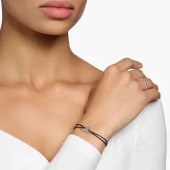 Women THOMAS SABO Bracelets-Silver textile bracelet black with two rings and coloured stones
