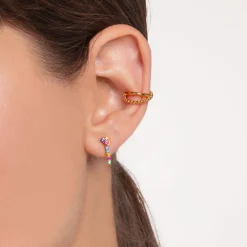 Women THOMAS SABO Hoop Earrings|Ear Cuffs-Single ear cuff criss cross dots yellow gold